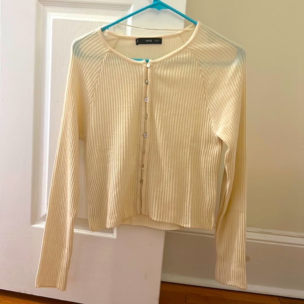 Mango Cream Thin Button Up Sweater Size Small - image 1